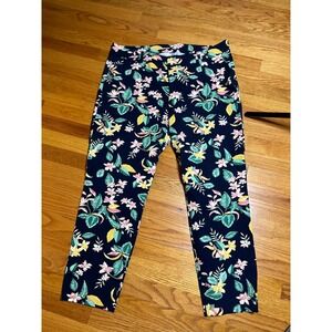 Old Navy Pixie Floral Print Ankle Pants Botanical Tropical Navy Blue 18